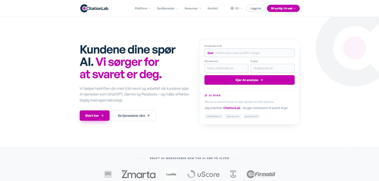 Skjermbilde av CitationLab — vårt eget nettsted, på fire språk fra én kodebase, bygget med AI av CitationLab